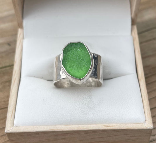 Green Sea Glass Wide Band