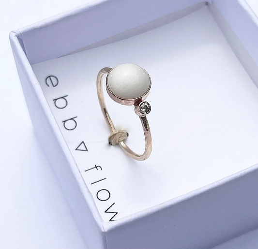 14K Gold Full Moon + Birthstone Ring