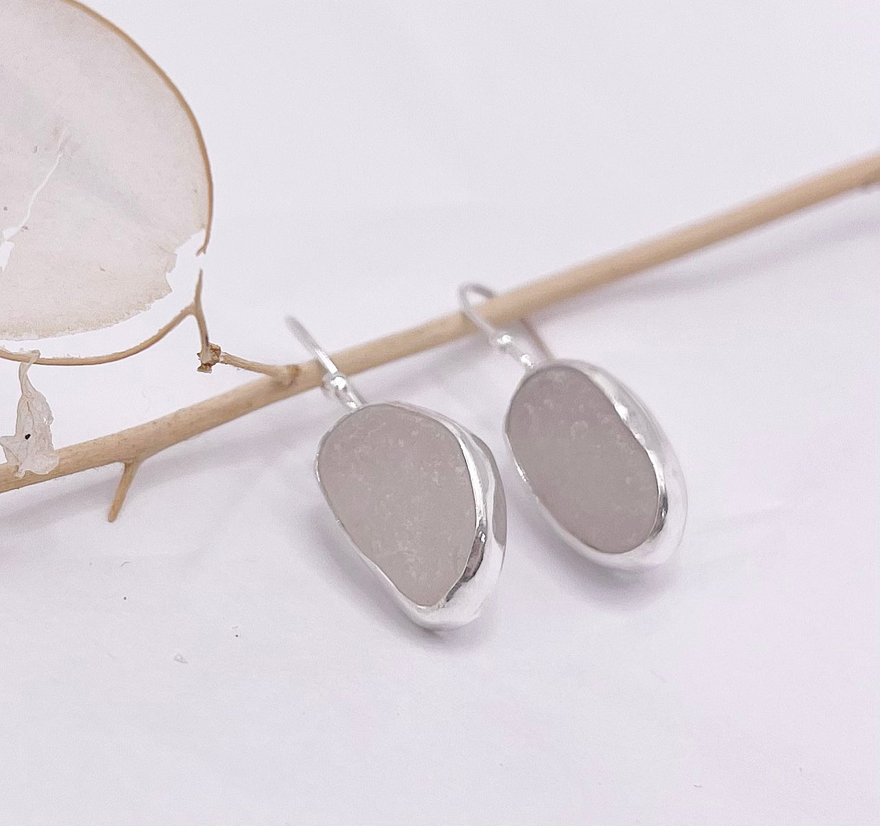 White Sea Glass Earrings