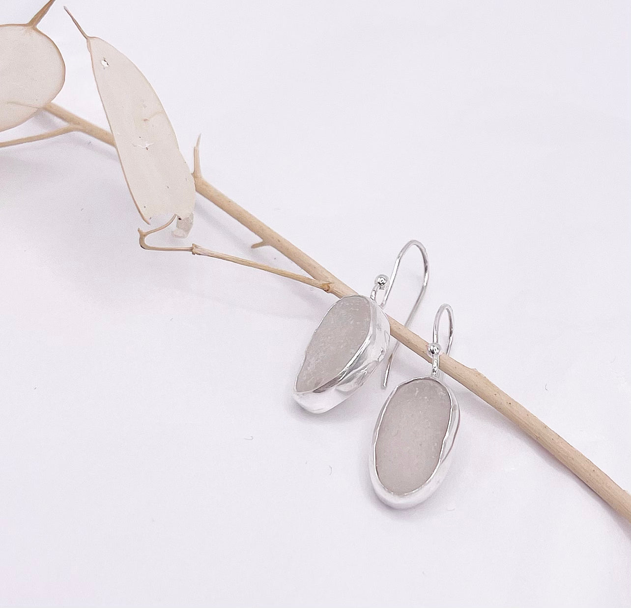 White Sea Glass Earrings