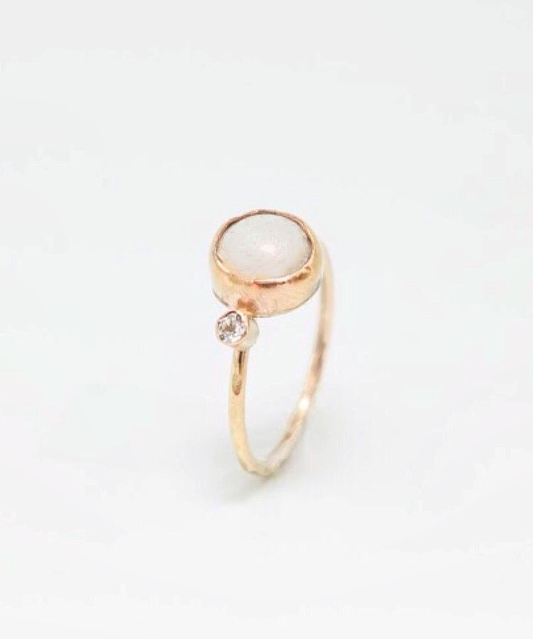 14K Gold Full Moon + Birthstone Ring