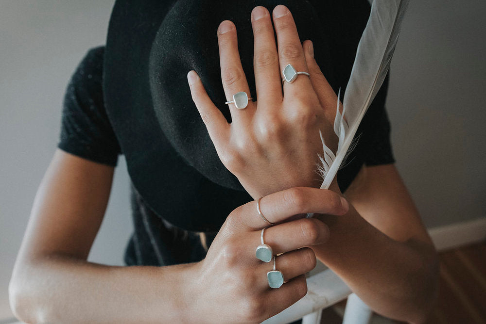 Blue Sea Glass Ring