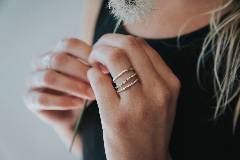 Beaded + Hammered Stacking Ring Trio