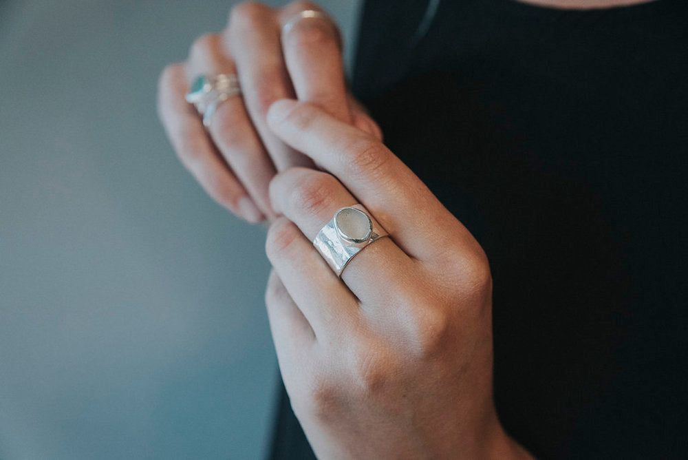 White Sea Glass Wide Band