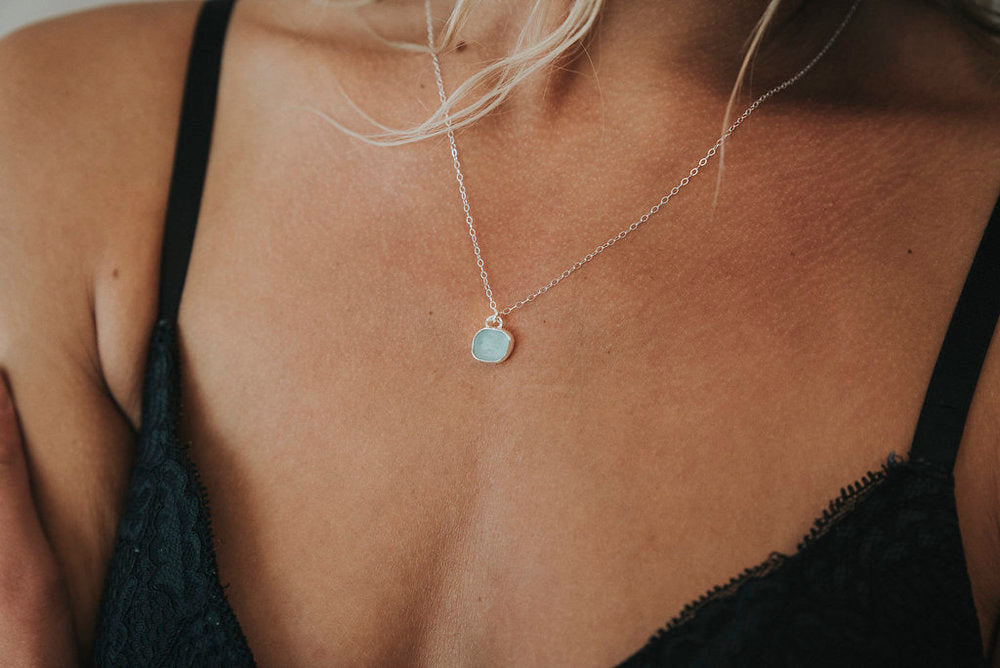 Blue Sea Glass Necklace