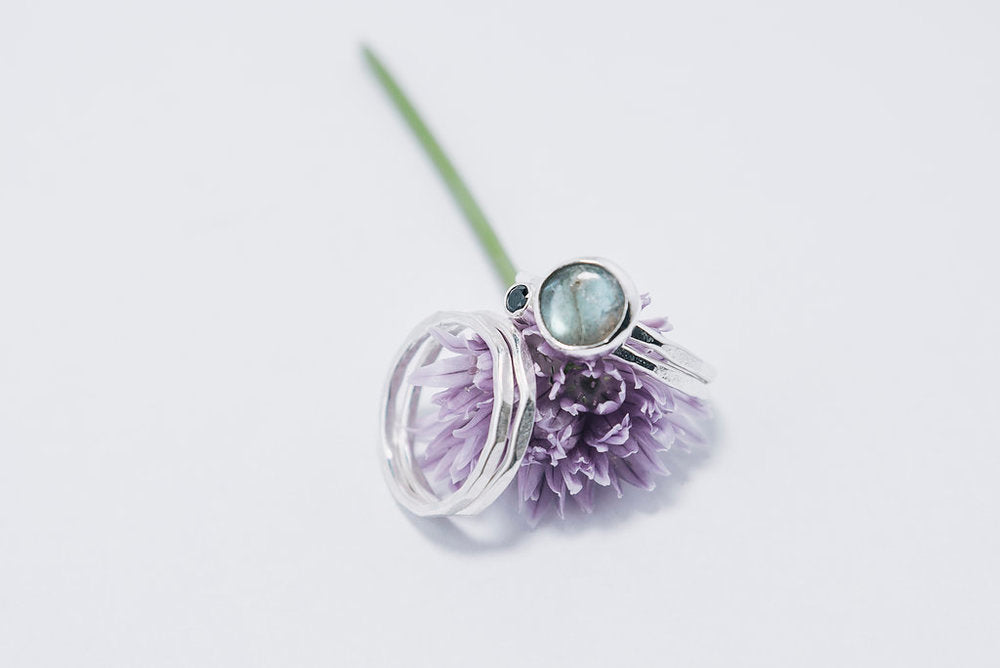 Labradorite and Black Spinel Gemstone Stacking Set