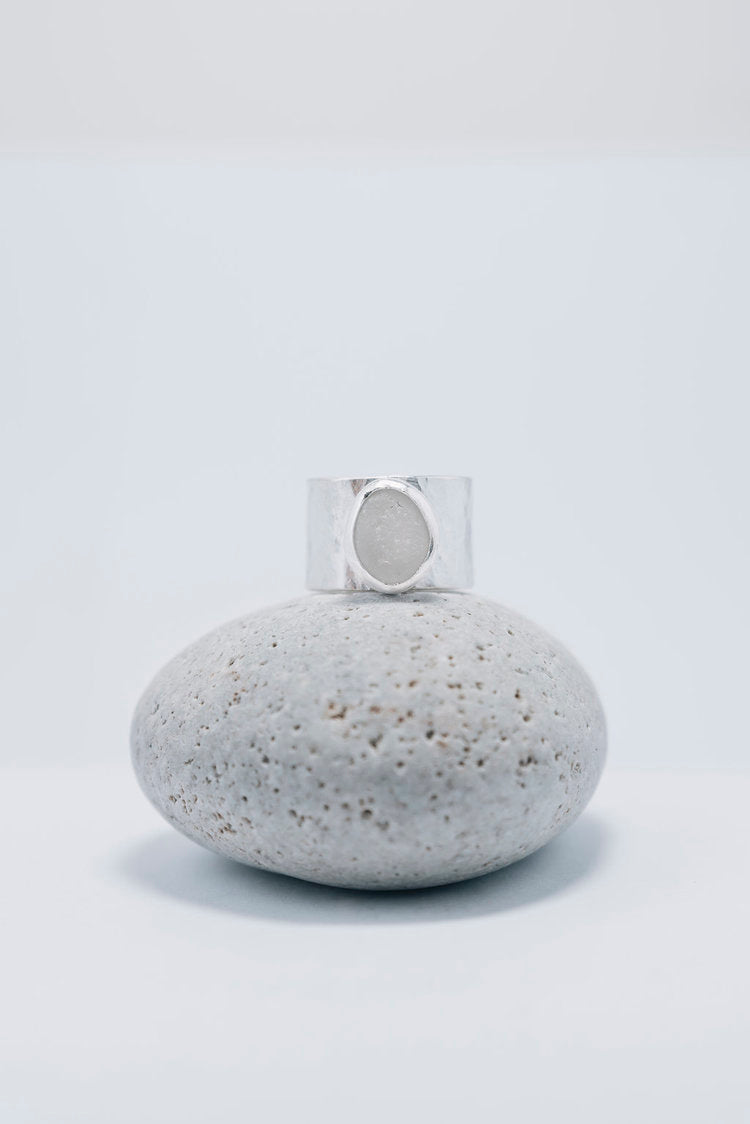 White Sea Glass Wide Band