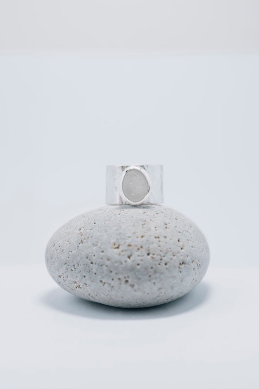 White Sea Glass Wide Band