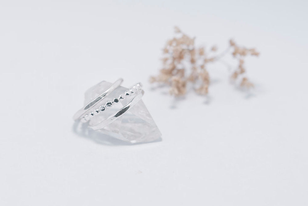 Beaded + Hammered Stacking Ring Trio