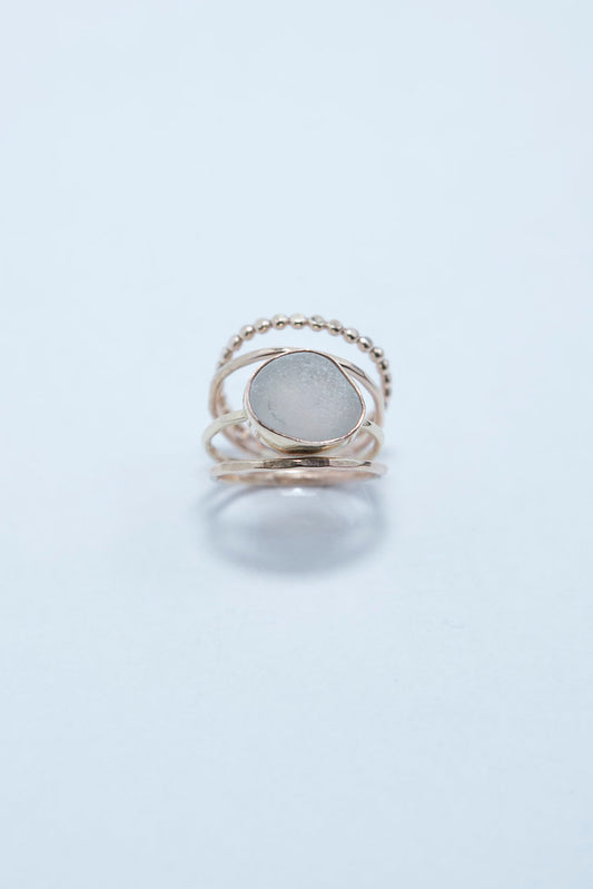 White Sea Glass Stacking Set in Gold Filled