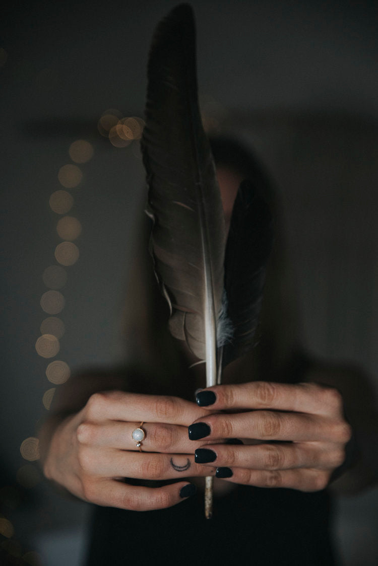 14K Gold Full Moon + Birthstone Ring