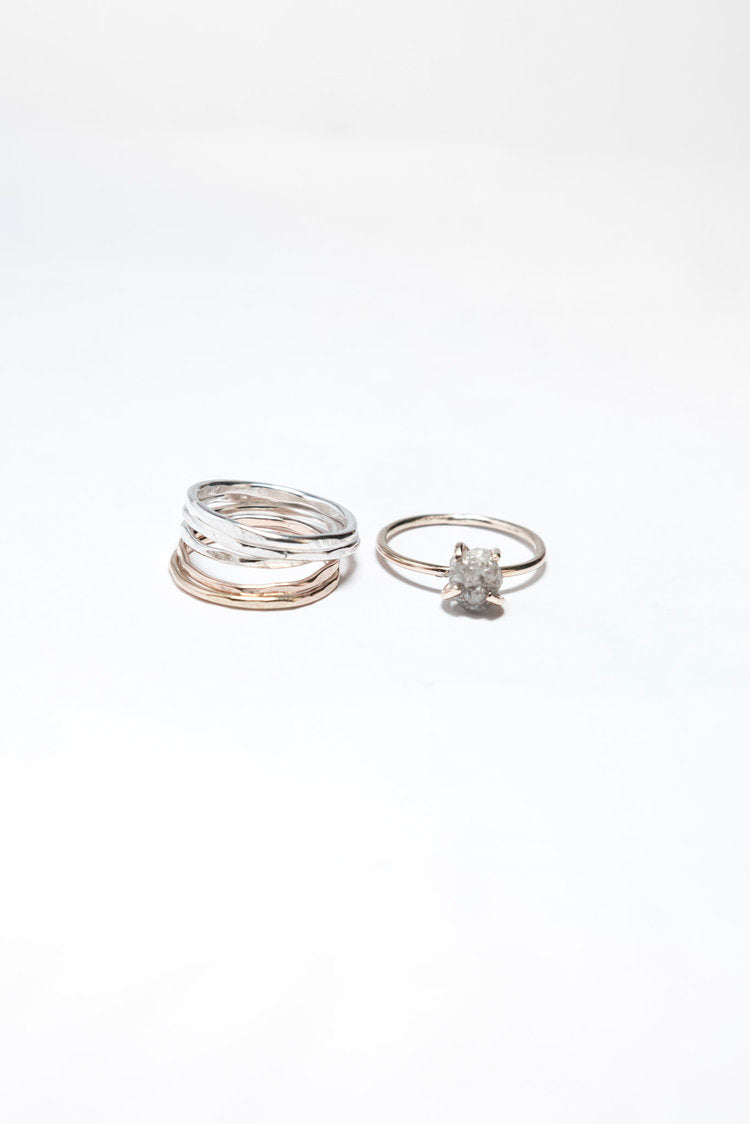 Raw Diamond Mixed Metal Ring Set