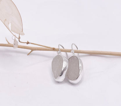 White Sea Glass Drop Hook Earrings