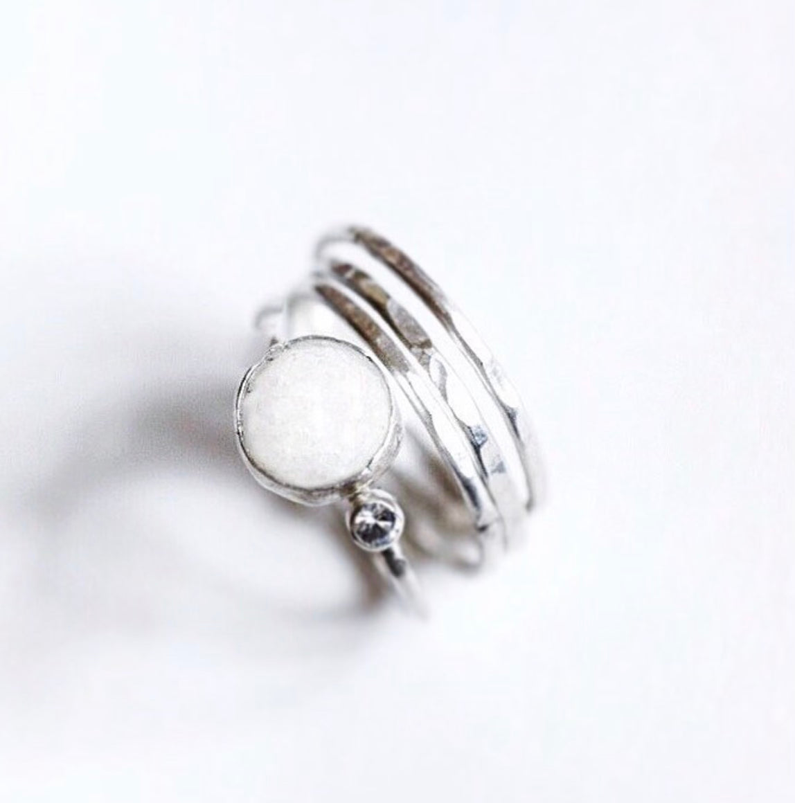 Sterling Silver Full Moon + Birthstone Stacking Set