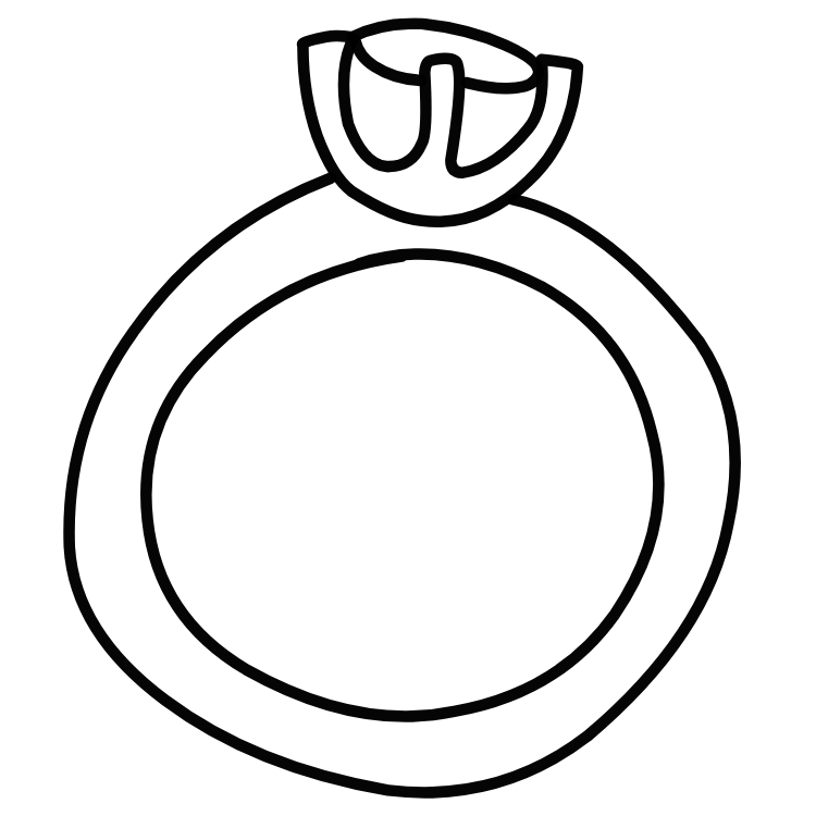 Black line drawing of a ring on a white background