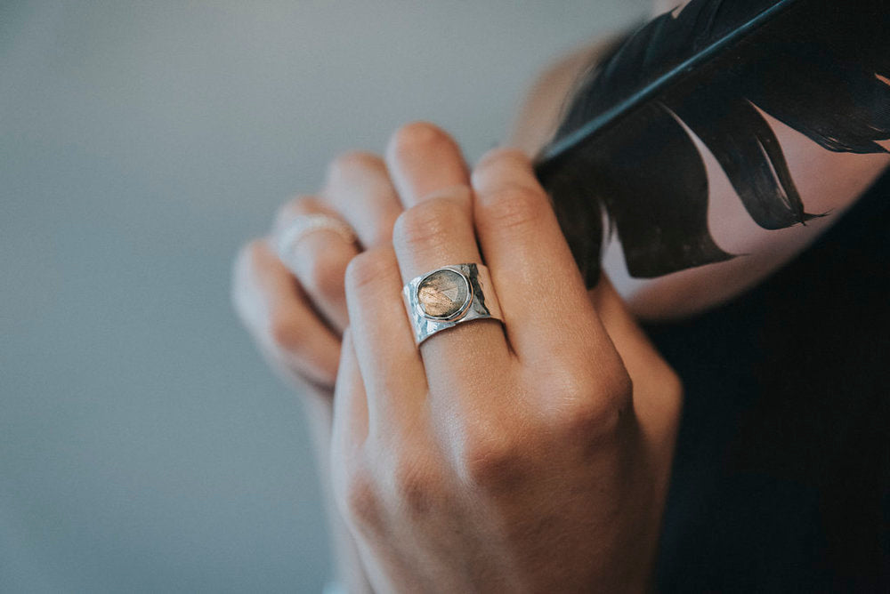 Labradorite Wide Band Ring