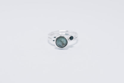 Labradorite and Black Spinel Gemstone Double Band Ring