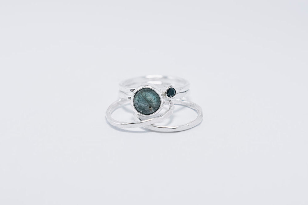 Labradorite and Black Spinel Gemstone Stacking Set