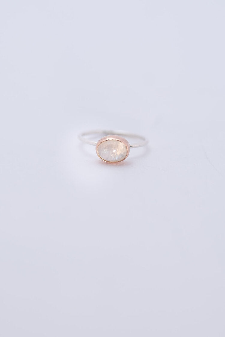Oval Moonstone Ring in 14K Rose Gold + Silver