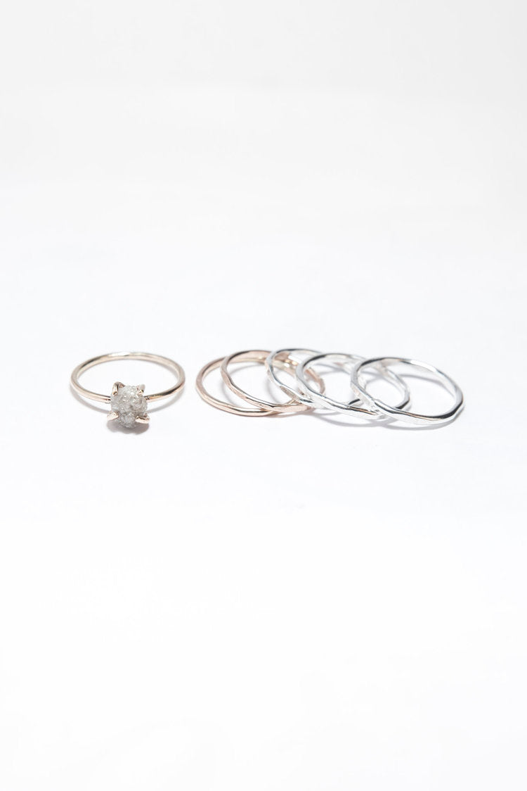 Raw Diamond Mixed Metal Ring Set