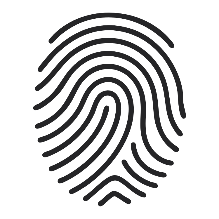 Black fingerprint icon on a white background