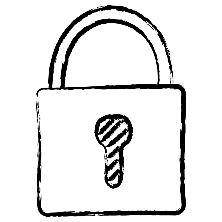 Black and white illustration of a padlock on a white background